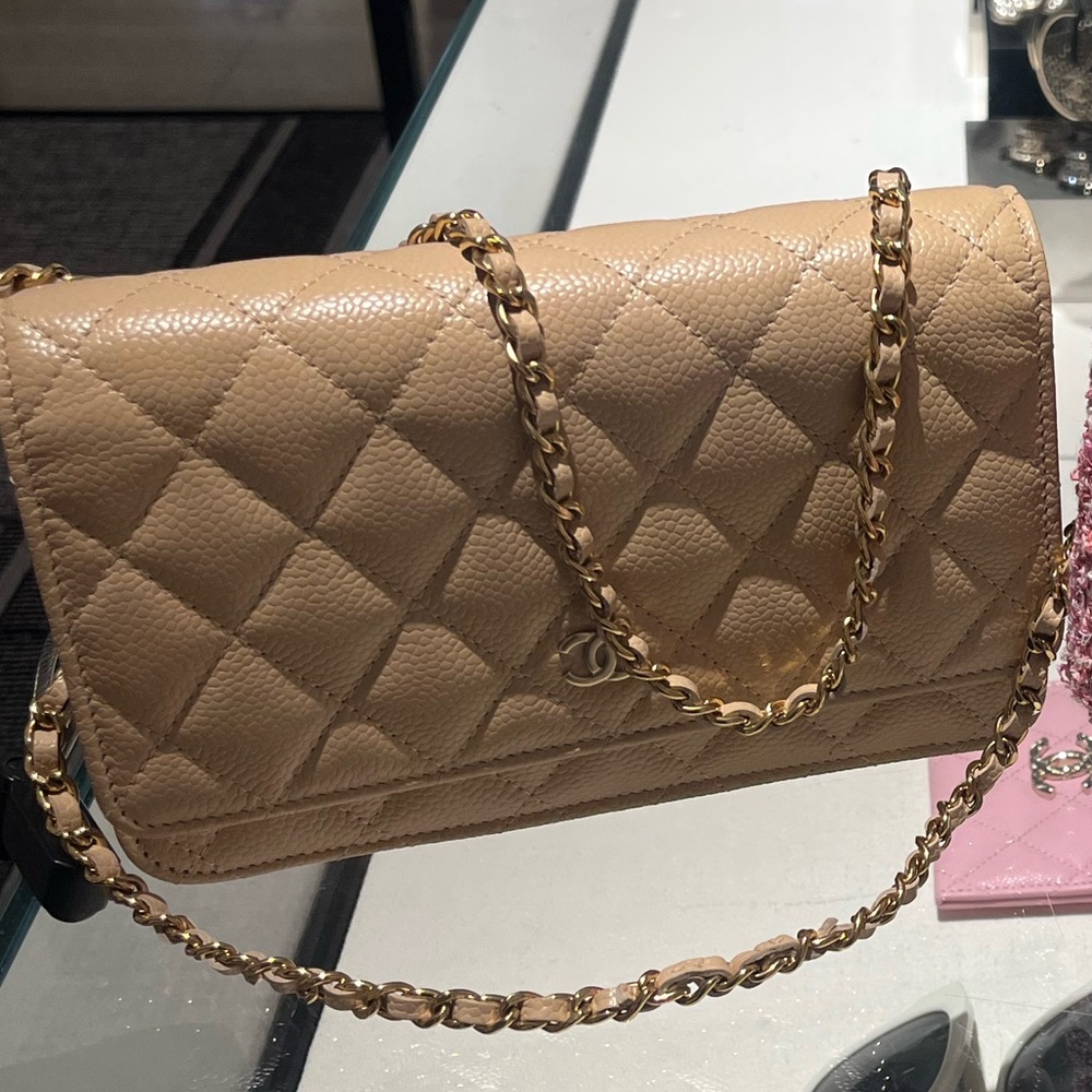CHANEL Quilted Tan Leather Cross Body Bag